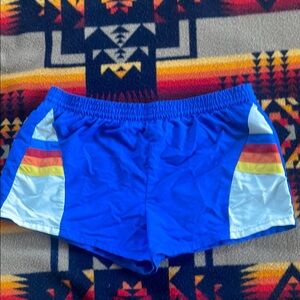 Vintage Hot Tracks Blue Athletic Shorts with Rainbow 🌈 Stripes